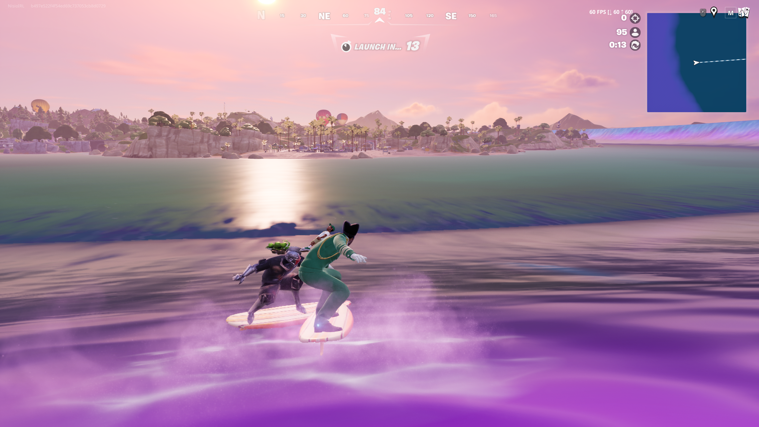 A picture of the player surfing into the map.